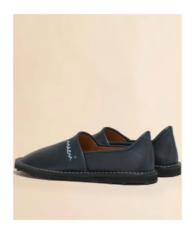Marni Blue Leather Slip-on Loafer With  Symbol