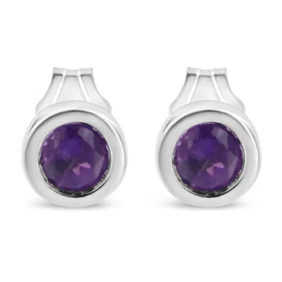 Haus Of Brilliance .925 Sterling Silver Bezel Set 3.5mm Created Gemstone Solitaire Stud Earrings In Metallic