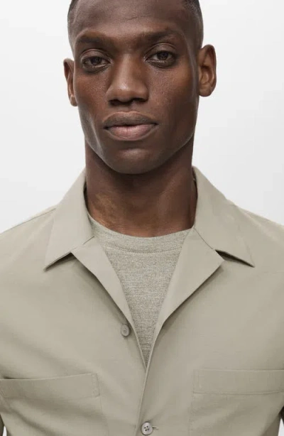Mango Solid Stretch Cotton Blend Camp Shirt In Green
