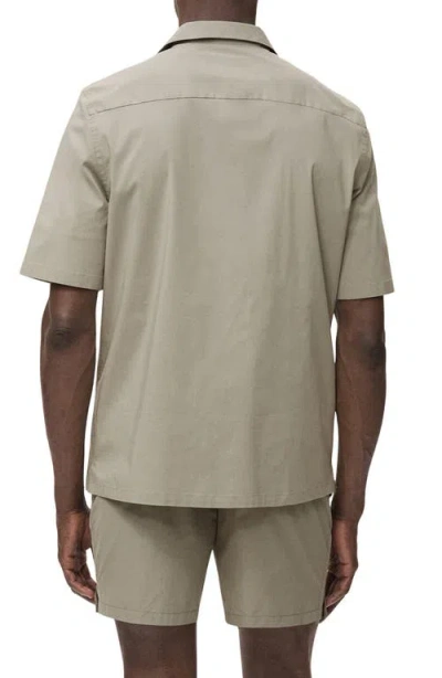 Mango Solid Stretch Cotton Blend Camp Shirt In Green