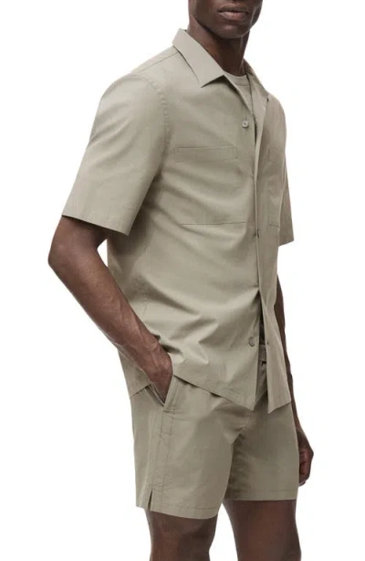 Mango Solid Stretch Cotton Blend Camp Shirt In Green