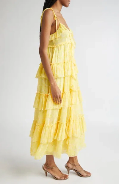 Cinq À Sept Painted Hydrangea Fadrid Maxi Dress In Yellow