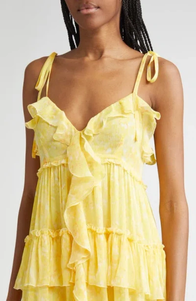 Cinq À Sept Painted Hydrangea Fadrid Maxi Dress In Yellow