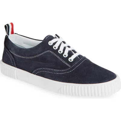 Thom Browne Navy Calf Suede Heritage Sneakers In Blue