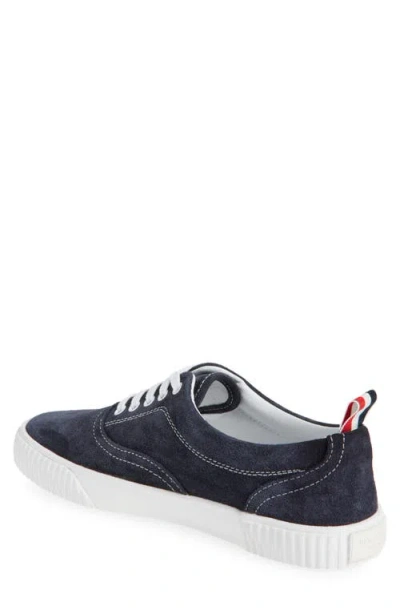 Thom Browne Navy Calf Suede Heritage Sneakers In Blue