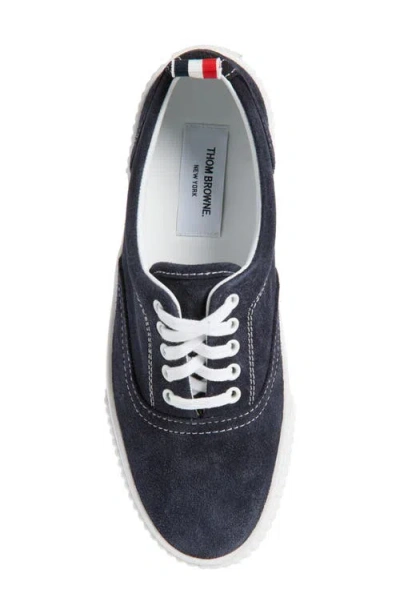 Thom Browne Navy Calf Suede Heritage Sneakers In Blue