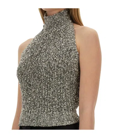 Alysi Sequined Knit Jacket In Gray