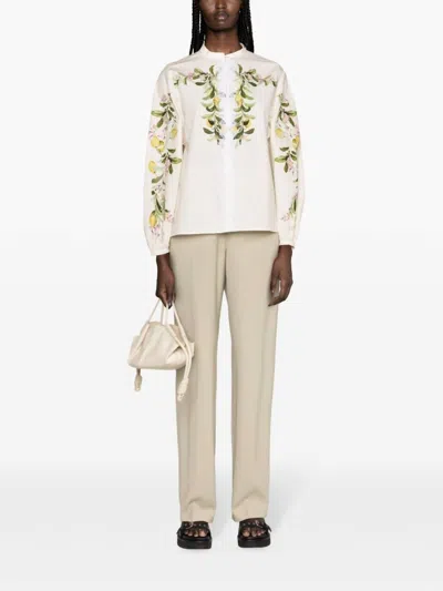 Giambattista Valli Printed Poplin Ivy And Lemon Top In Ivory