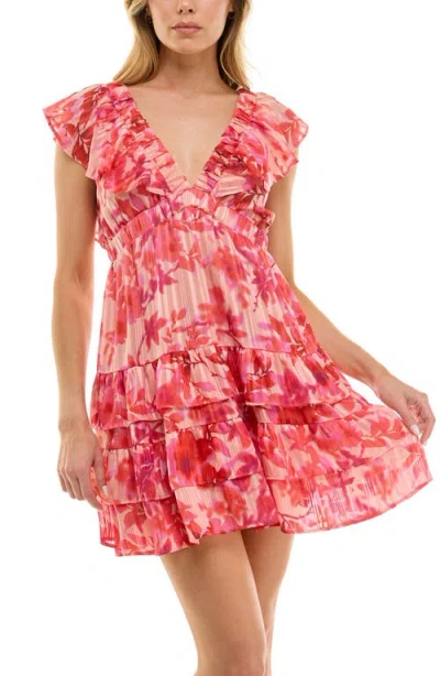 Socialite Double Ruffle Metallic Minidress In Pink