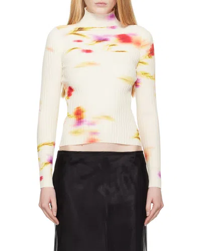 Ferragamo Blossom Print Mock Neck Top In Neutral