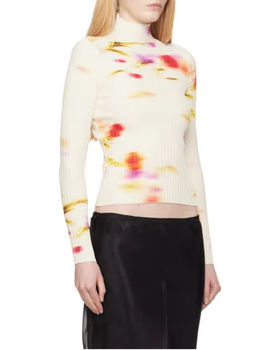 Ferragamo Blossom Print Mock Neck Top In Neutral