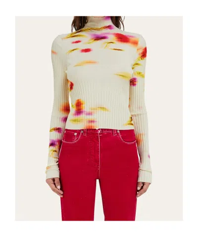 Ferragamo Blossom Print Mock Neck Top In Neutral