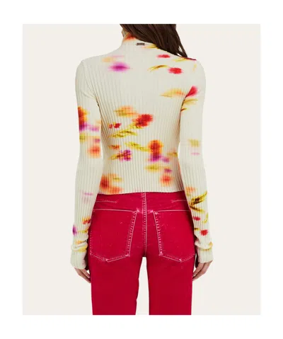 Ferragamo Blossom Print Mock Neck Top In Neutral