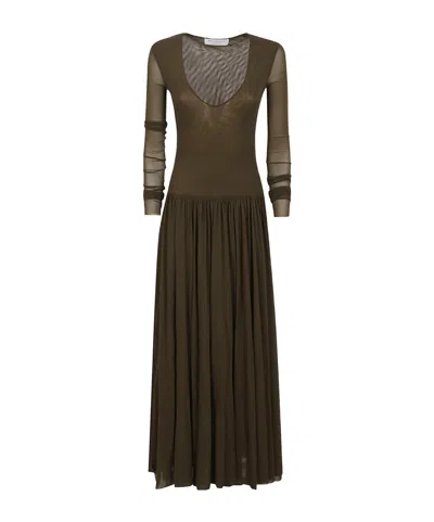 Philosophy Di Lorenzo Serafini Maxi Dress With Deep V-neckline And Gathered Skirt