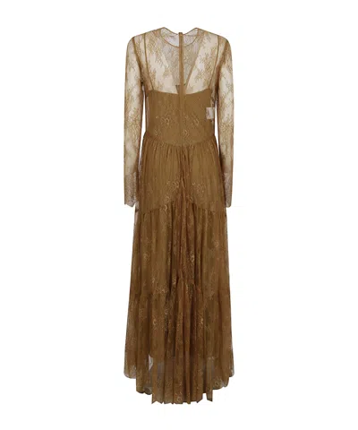 Philosophy Di Lorenzo Serafini Maxi Dress With Lace Overlay And Flared Skirt In Brown