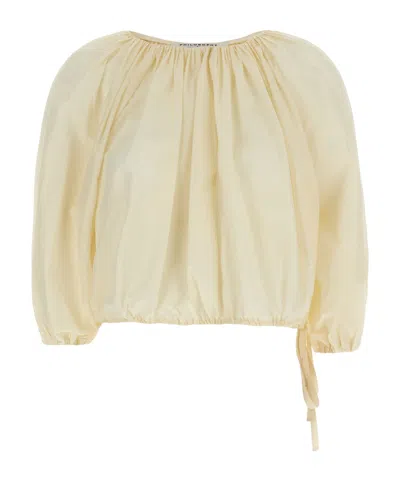Philosophy Di Lorenzo Serafini White Top With Gathers And Elastic Waist With Drawstring In Tech Fabric Woman