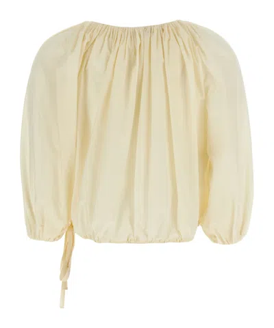 Philosophy Di Lorenzo Serafini White Top With Gathers And Elastic Waist With Drawstring In Tech Fabric Woman