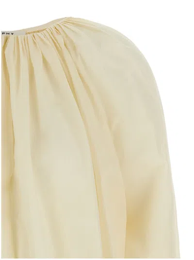 Philosophy Di Lorenzo Serafini White Top With Gathers And Elastic Waist With Drawstring In Tech Fabric Woman