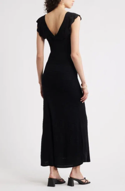 Chelsea28 Pointelle Flutter Maxi Sweater Dress In Black