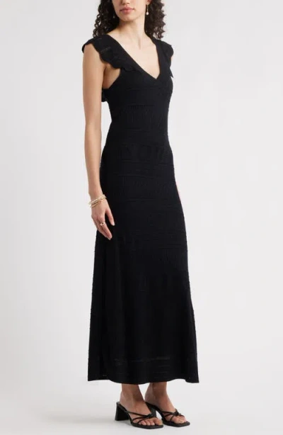 Chelsea28 Pointelle Flutter Maxi Sweater Dress In Black
