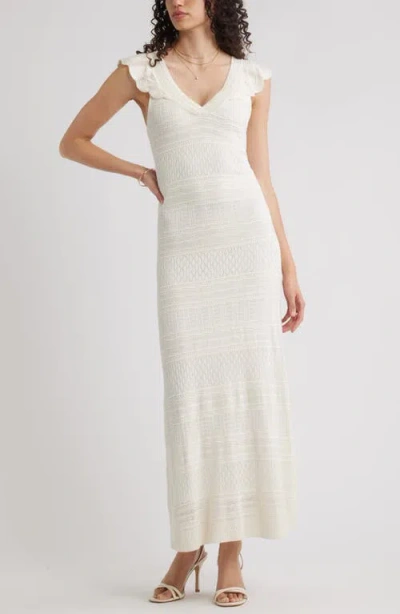 Chelsea28 Pointelle Flutter Maxi Sweater Dress In White