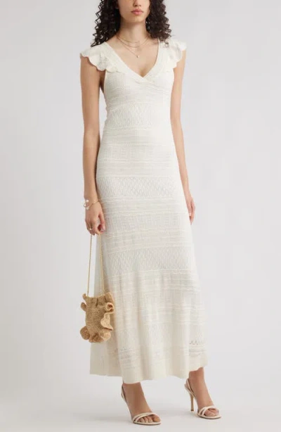Chelsea28 Pointelle Flutter Maxi Sweater Dress In White