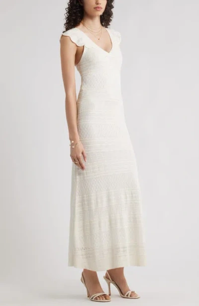 Chelsea28 Pointelle Flutter Maxi Sweater Dress In White