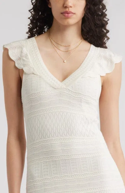 Chelsea28 Pointelle Flutter Maxi Sweater Dress In White