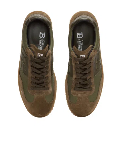 Balmain Men's Leather And Canvas Swan Trainers In Brown