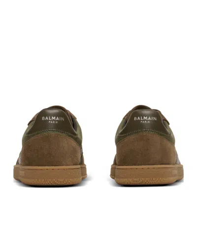 Balmain Men's Leather And Canvas Swan Trainers In Brown