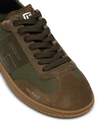 Balmain Men's Leather And Canvas Swan Trainers In Brown