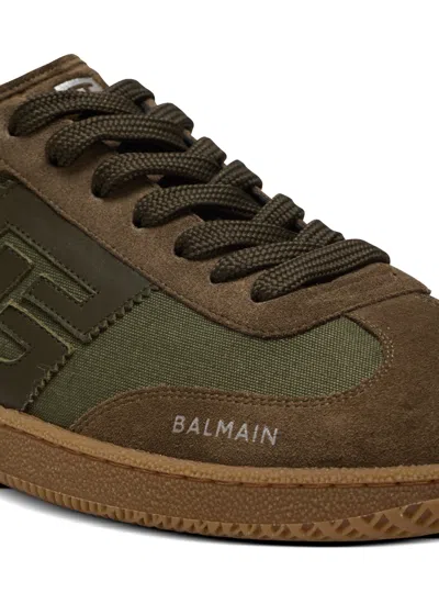 Balmain Men's Leather And Canvas Swan Trainers In Brown
