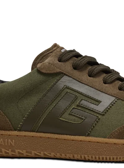 Balmain Men's Leather And Canvas Swan Trainers In Brown