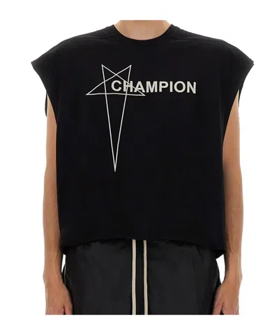 Rick Owens X Champion Cropped Micro Tatlin T-shirt In Black