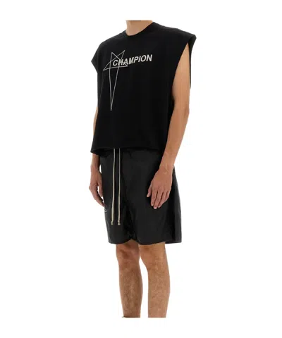 Rick Owens X Champion Cropped Micro Tatlin T-shirt In Black