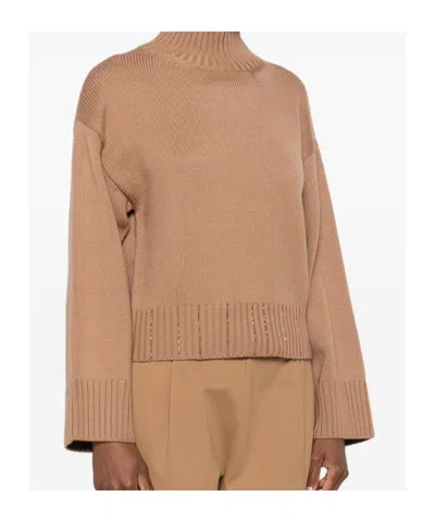 Fabiana Filippi Wool Turtleneck Sweater With Dropped Shoulders In Brown