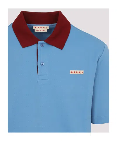 Marni Polo In Piquet Blu Con Colletto A Contrasto