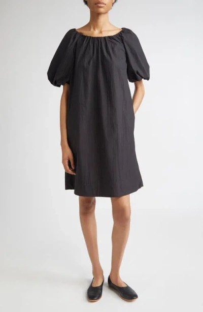 Lafayette 148 New York Gathered Neck Travel Cotton Blend Dress In Black