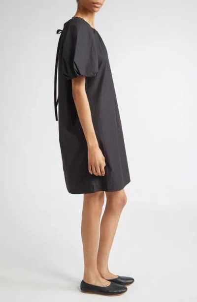 Lafayette 148 New York Gathered Neck Travel Cotton Blend Dress In Black