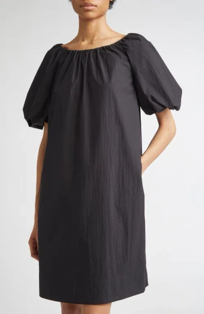 Lafayette 148 New York Gathered Neck Travel Cotton Blend Dress In Black