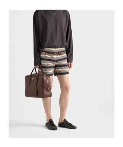 Prada Embroidered Stripes Nylon Swim Shorts In Multi