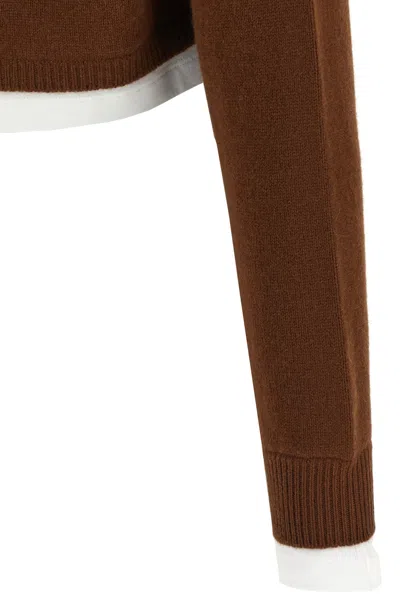 Miu Miu Long Sleeve Cropped Sweater In Brown