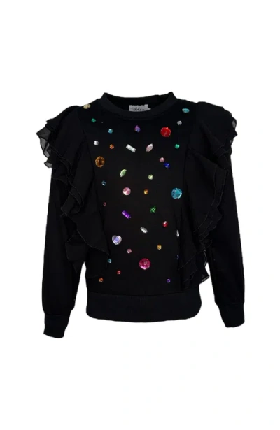 Lola + The Boys Ruffle Rainbow Gem Shirt In Black