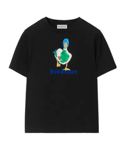 Burberry Waterbird Print Cotton T-shirt In Black