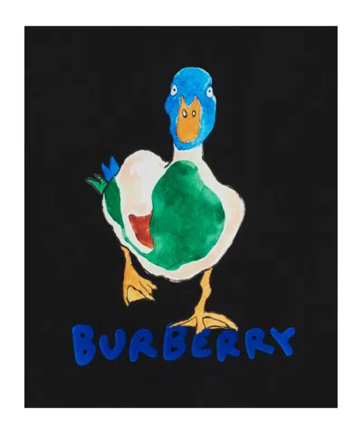 Burberry Waterbird Print Cotton T-shirt In Black