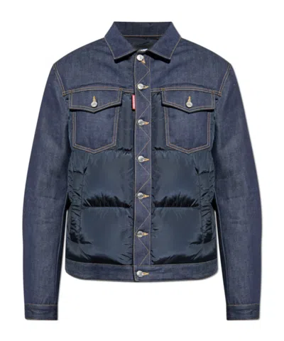 Dsquared2 Hybrid Puffer Denim Jacket In Blue