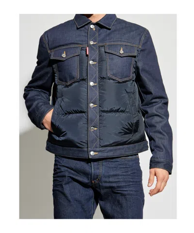 Dsquared2 Hybrid Puffer Denim Jacket In Blue