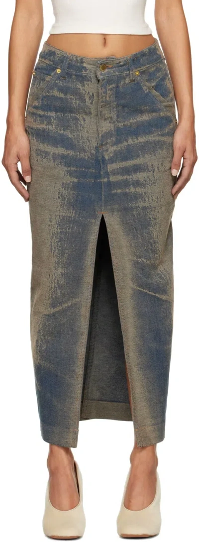 Darkpark Elasticated Denim Half-length Skirt In Blue
