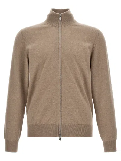 Brunello Cucinelli Zipper Cardigan High Collar In Brown