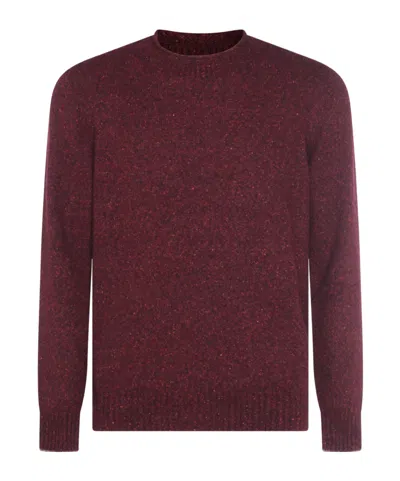 Brunello Cucinelli Cashmere Crew-neck Sweater Ribbed Profiles In Burgundy